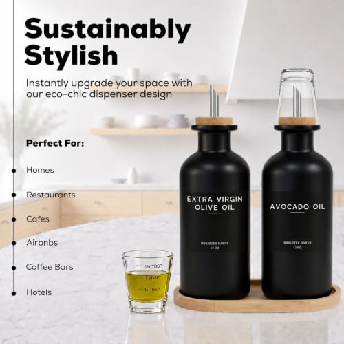 Black Glass Olive Oil Dispenser Bottle - 12oz Kitchen & Vinegar Storage with Stainless Steel Spout