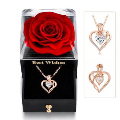 Moissanite Heart Necklace in Preserved Rose Gift Box - Romantic Jewelry Set