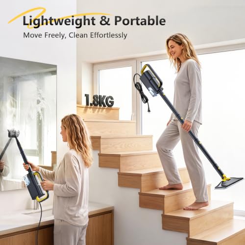 10-in-1 Steam Mop with Detachable Handheld Cleaner - Warm Gray & Yellow