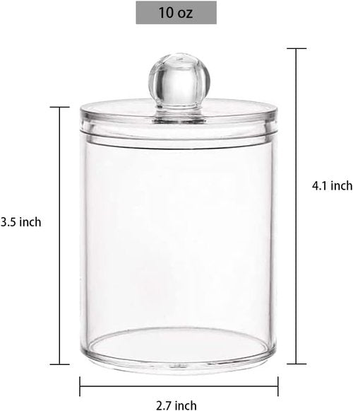 DAPOWER Qtip Holder Storage Canister - 10-Ounce Clear Plastic Apothecary Jar for Cotton Balls & Swabs