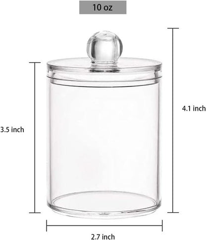 DAPOWER Qtip Holder Storage Canister - 10-Ounce Clear Plastic Apothecary Jar for Cotton Balls & Swabs