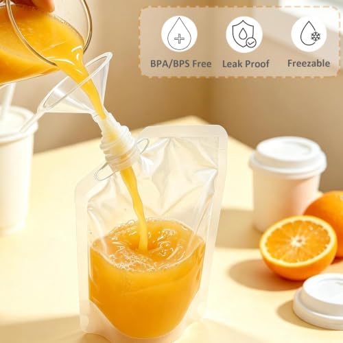 40 Pack 8oz Plastic Travel Bottles with Funnels and Flexible Juice Bags