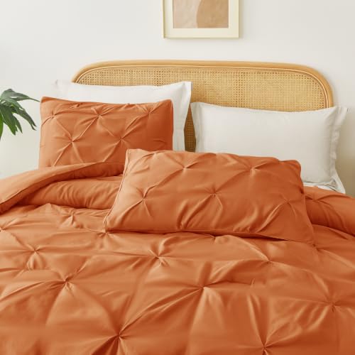 Orange Queen Size Pintuck Comforter Set 3 Pieces All Season Bedding