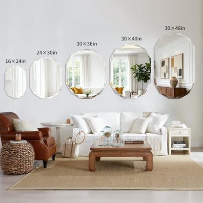 Oval Beveled Bathroom Mirror 24x30 Inch Frameless Wall Mirror - Diamond Cut Edges