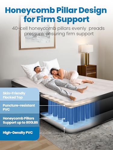 Queen Air Mattress with Built-In Pump and Black Cover - 40 Air Coils, Raised 18"