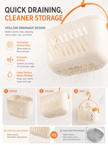 Grey Plastic Hanging Shower Caddy Organizer with Hook - Portable Bathroom Storage Tote