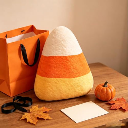 Halloween Candy Corn Throw Pillow - Cute Seasonal Plush Cushion for Couch Bed