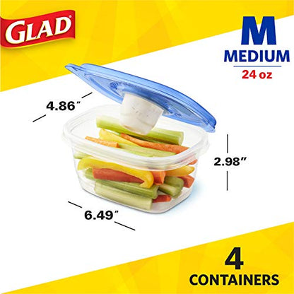 GladWare To Go Snack Food Storage Containers | Medium Rectangle Food Containers | Food Storage Container Holds 24 Ounces of Food | Glad Snack Food Containers, 4 Count Set