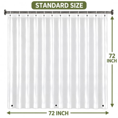 Clear Shower Curtain Liner 72 x 72 Inches Waterproof PEVA with Hooks