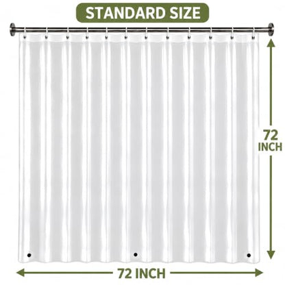 Clear Shower Curtain Liner 72 x 72 Inches Waterproof PEVA with Hooks