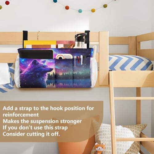 Stars Wolf Bedside Caddy Storage Bag with Hooks for Bunk Bed Headboards - 6 Pockets