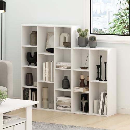 Furinno LUDER Book Shelf, 11-Cube Bookshelf, Reversible Bookcase, 9.4 x 29.1 x 41.7, Easy Assembly, for Living Room, Bedroom, Home Office, White