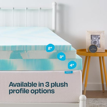 Linenspa 2 Inch Swirl Gel Memory Foam Mattress Topper, Queen Size – Cooling Gel Infused, Ventilation Holes – Pressure Relieving Bed Topper – CertiPUR Certified