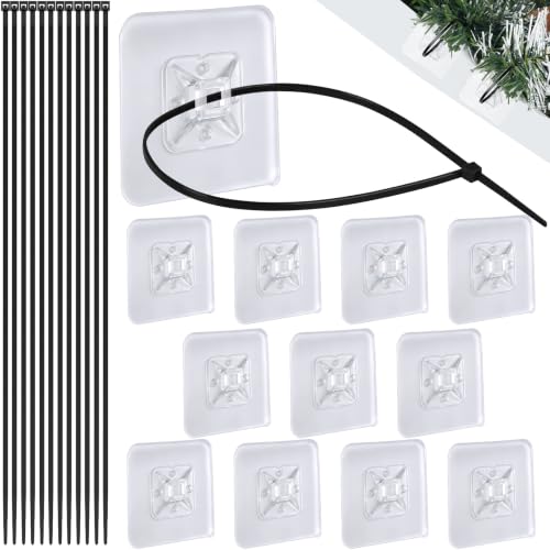 12 Pcs Black Christmas Garland Hangers with Transparent Zip Tie Mounts