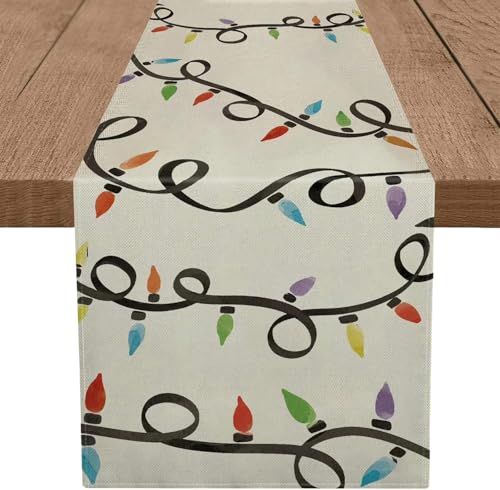 Christmas Lights Table Runner 13 x 90 Inch Winter Holiday Decor