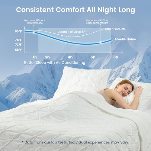 King Size Pearl White Cooling Comforter Set with Pintuck Design - Amélie Home