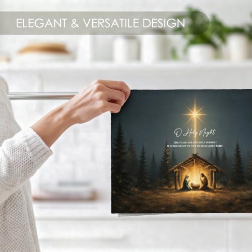 Christmas Nativity Scene Kitchen Towel - O Holy Night Decor, 16x24 Inches - Variation Nativity-02