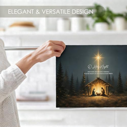 Christmas Nativity Scene Kitchen Towel - O Holy Night Decor, 16x24 Inches - Variation Nativity-02