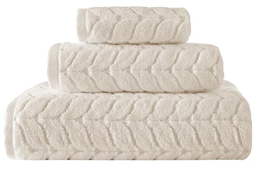 Cream Turkish Cotton Bath Towels Set of 6 - Plush Luxury Jacquard Collection
