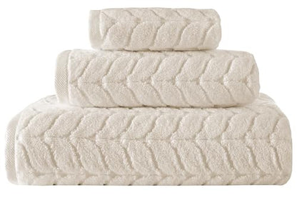Cream Turkish Cotton Bath Towels Set of 6 - Plush Luxury Jacquard Collection