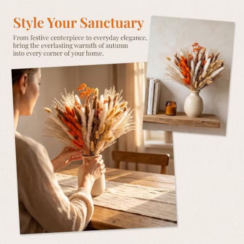 Orange Pampas Grass Bouquet 72 Pcs Dried Flowers for Fall Decor
