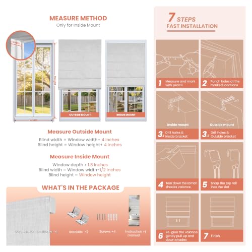 Blackout Linen Roman Shade 42x48 Inches Light Grey Cordless Window Blind