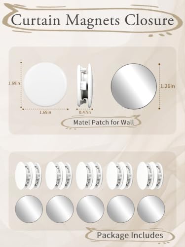 Magnetic Curtain Closure Clips with Adhesive Metal Patches - No Drill