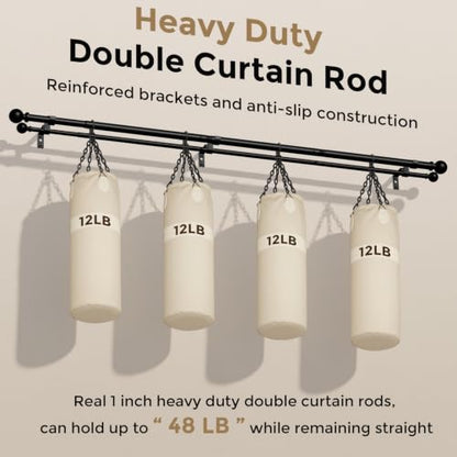 Heavy Duty Black Double Curtain Rod 36-153 Inch - 1 Inch Dual Rods, Adjustable Seamless Support
