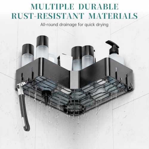 Black Corner Shower Caddy Set - No-Drill Adhesive Bathroom Organizer, 5 Pieces