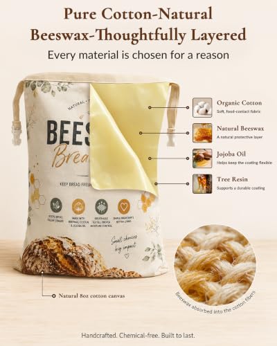 White Beeswax Bread Bag for Sourdough & Artisan Bread Storage - 1 Pack