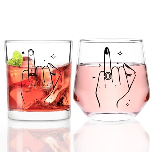 Ring Finger Wine Glasses Set for Couples - Wedding & Engagement Gift
