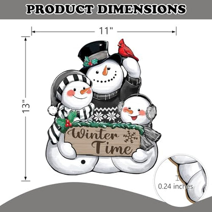 Winter Time Snowman Front Door Sign - Rustic Wooden Door Decor - Variation: Snowman