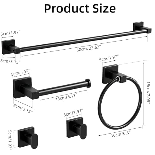 5-Piece Bathroom Hardware Accessories Set Matte Black Towel Rack Toilet Paper Holder