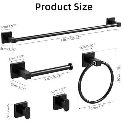5-Piece Bathroom Hardware Accessories Set Matte Black Towel Rack Toilet Paper Holder