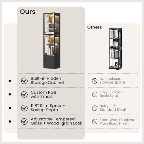 Display Cabinet with Glass Doors RGB Lighting & Bottom Storage - Black - Variation of THIS listing
