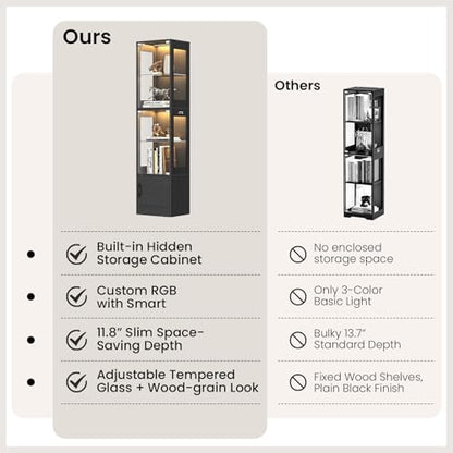 Display Cabinet with Glass Doors RGB Lighting & Bottom Storage - Black - Variation of THIS listing