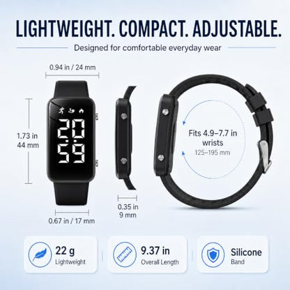 Black Vibrating Alarm Wristband for Heavy Sleepers with Step Tracker