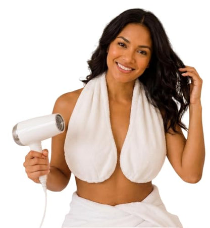 White Hands-Free Adjustable Shower Boob Towel for Women - Wearable Breast Wrap