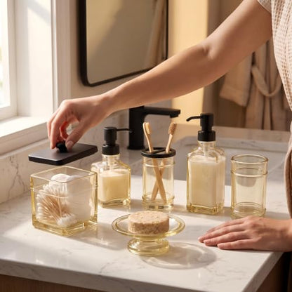 Glass Bathroom Accessories Set - 6-Piece Pale Champagne Glassware
