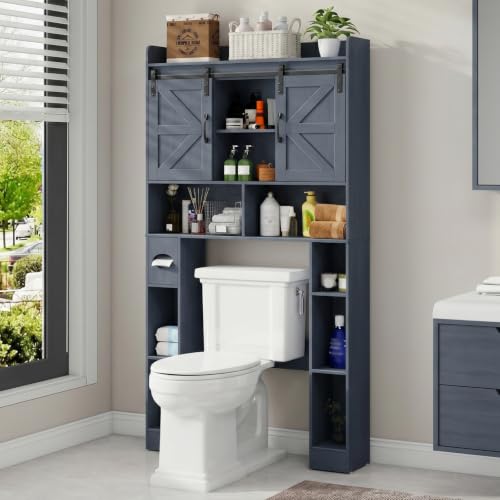 Vabches Over The Toilet Cabinet with Sliding Doors - Blue