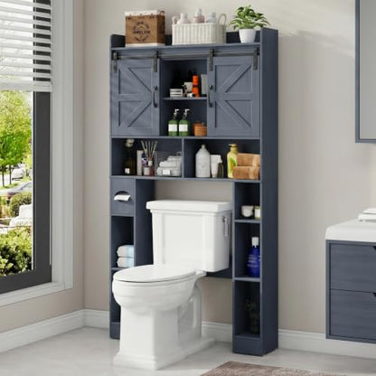 Vabches Over The Toilet Cabinet with Sliding Doors - Blue