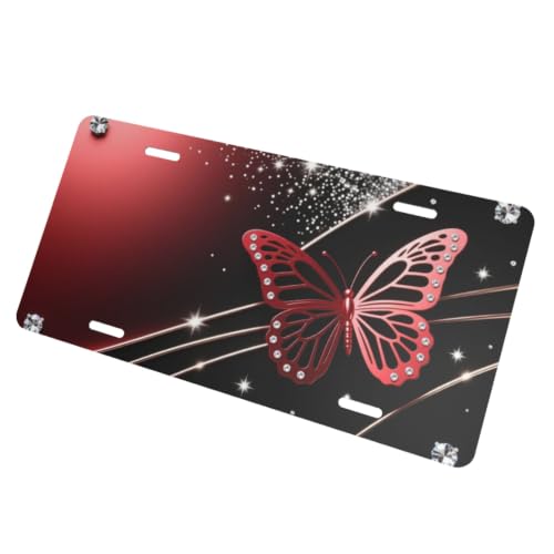 Red Butterfly Rhinestone Aluminum Decor Plate - Slant Line Design, 20cm Variation
