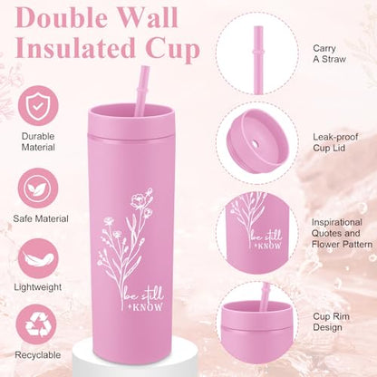 Pink Christian Gift Set for Women - Tumbler, Notebook, Pens & Makeup Bag