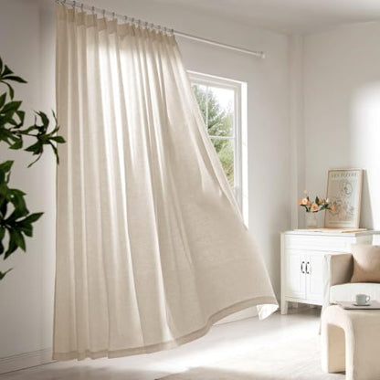 White Pinch Pleated Linen Curtains 84 Inch Long, 2 Panels - Ready to Hang