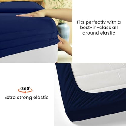Queen Fitted Sheet 100% Egyptian Cotton Navy Blue 28-30 Inch Deep Pocket - Adarsheets