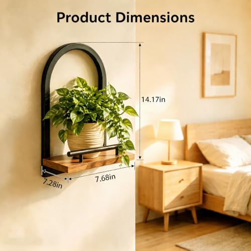 Floating Wall Shelf with Safety Rail for Plants & Decor
