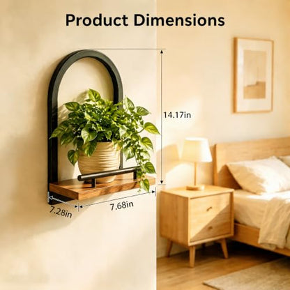 Floating Wall Shelf with Safety Rail for Plants & Decor