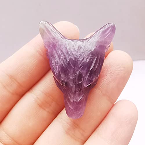 Natural Amethyst Wolf Head Crystal Figurine for Healing and Meditation