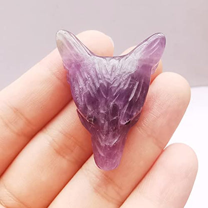 Natural Amethyst Wolf Head Crystal Figurine for Healing and Meditation