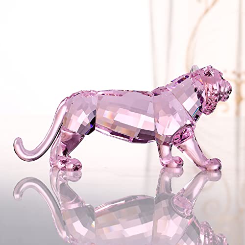 Pink Crystal Tiger Figurine Animal Collectible Home Decor Ornament Gift